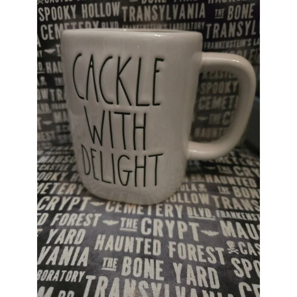 Rae Dunn Halloween Cackle With Delight Coffee Mug Double Sided Witch Hat